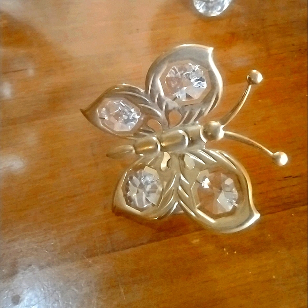 Mid-Century MASCOT Crystal&Gold Light Catcher Figurine Crystal Butterfly 14K HGE